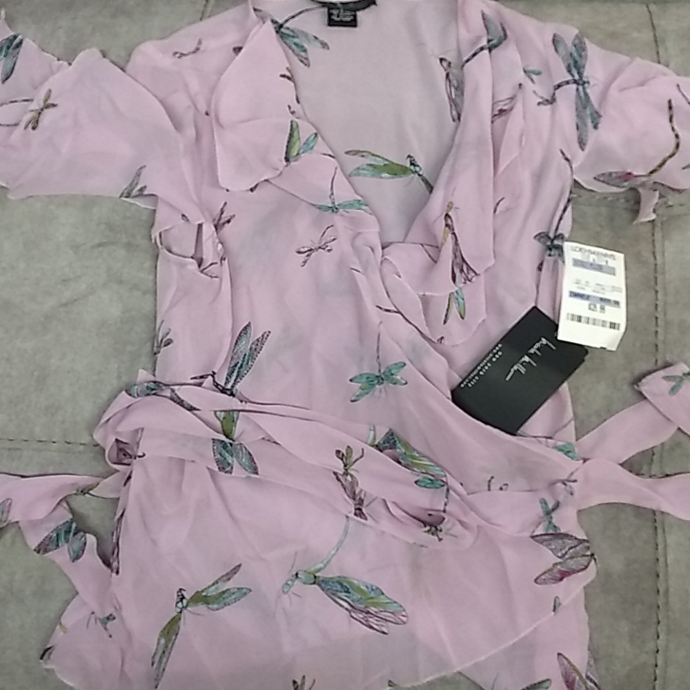 Nicole Miller silk sheer wrap around shirt NWT